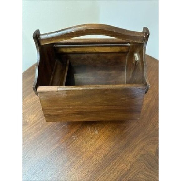 Vintage BUTLER Style Footed WOOD Handled Double Door SEWING BOX - Picture 7 of 12